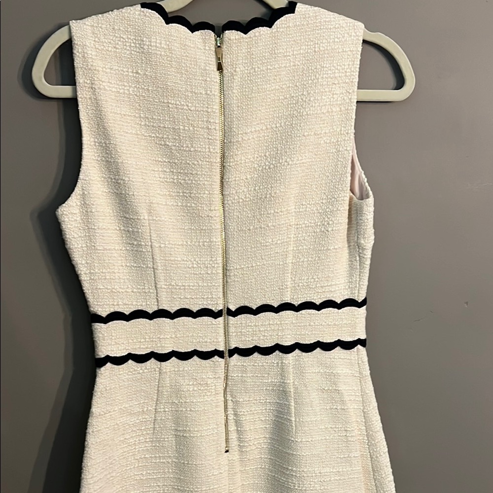 Kate Spade Scallop Trim Tweed Cream Sheath Mini Dress Sleeveless Crew Neck - Picture 6 of 9